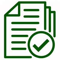 Ícone de folhas de documentos sobrepostas e no canto inferior direito um check